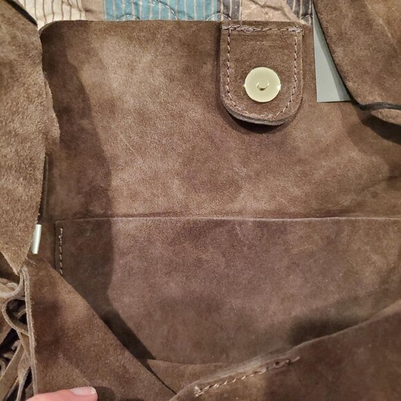 Claudia Firenze Emma Fringe Italian Calf Leather Suede Shoulder Bag Purse Brown - Picture 6 of 7